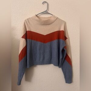 Women’s One Size Colorblock Mock Neck Sweater Blue Cream Red